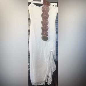 New never worn Chic White Lace strapless dress with Brown Belt